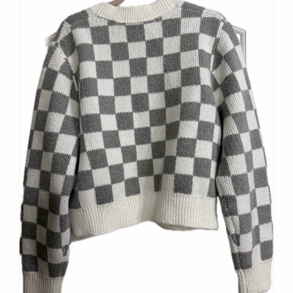 Women’s Vans Evelyn Checkered Cardigan Gray and White Sz Large - Picture 5 of 6